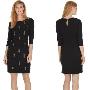 WHBM Black Jeweled Stretch Jersey Sheath Dress NWT